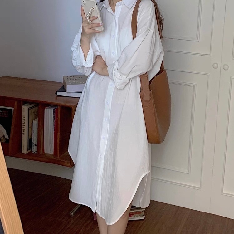 レディース トップス シャツ ブラウス シャツワンピ 羽織 前開き ロング Vネック 襟付き 角襟 フェミニン ストリート きれいめ こなれ感 抜け感 ラブリー キュート ベーシック アクティブ 4,666円