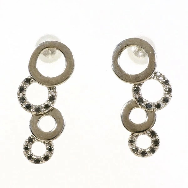 K10 10金 WG ピアス ブラックダイヤ ダイヤ 計0.09 ×2 ジュエリー 中古