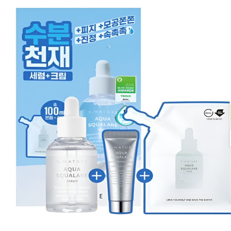 【韓国人気製品】アクアスクワランセラム 50ml セット（リフィル＋保湿クリーム付き）スクワランセラム/保湿セラム /リフィル付き美容液/韓国スキンケアセット /乾燥肌用美容液/韓国コスメ保湿