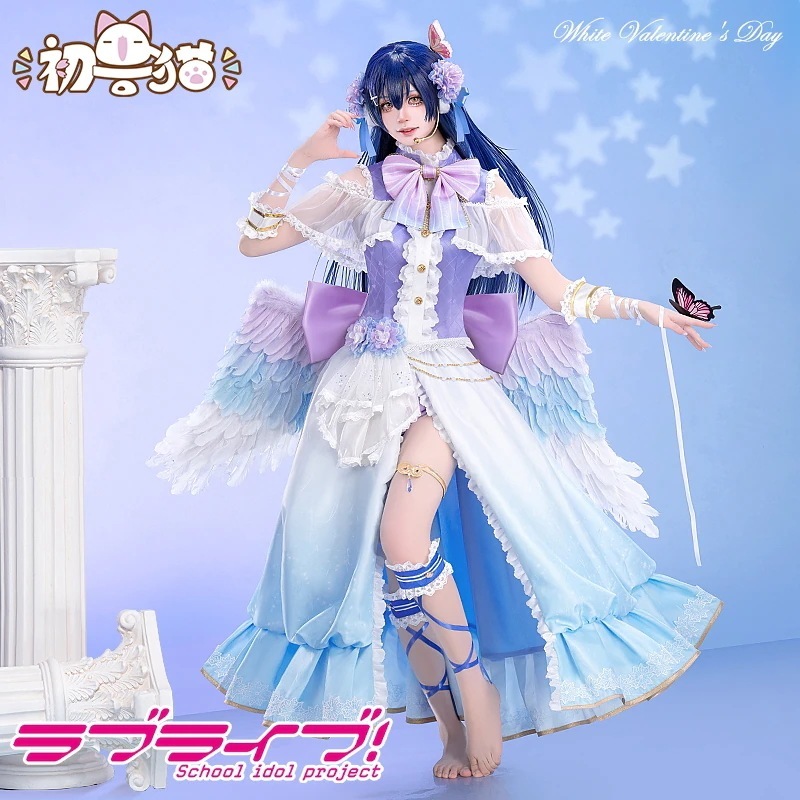 初獣猫コスメーloveliveアニメ园田海未cos衣装ホワイトデー天使アイドル企画