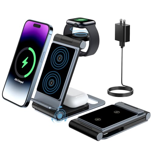 ワイヤレス充電器 折りたたみ式 正規認証品 アルミニウム合金製 3in1 充電器 置き型充電器 急速充電15W/10W/7.5W 充電スタンド アップルウォッチ充電器 置くだけ充電 旅行用 携帯充電器