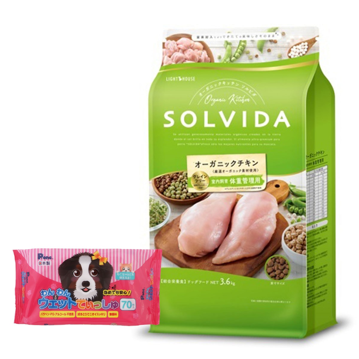 ドッグフード グレインフリー チキン 室内飼育体重管理用 3.6kg【わんわんウエットてぃっしゅ1個付き】