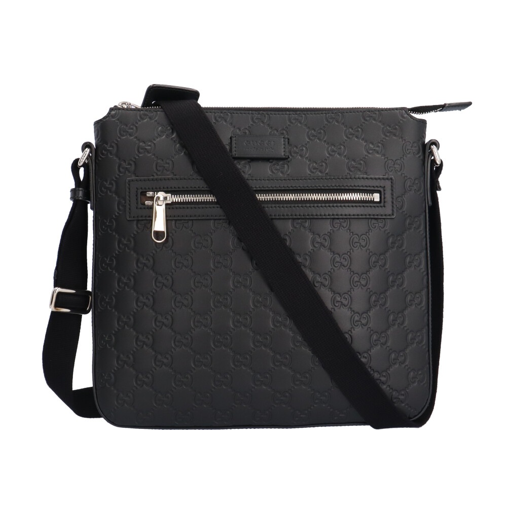 グッチ メッセンジャーバッグ グッチシマ ショルダーバッグ レザー 406408 ブラック GUCCI 中古 美品