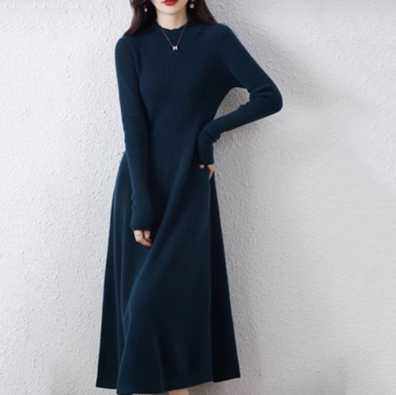 ワンピース デート ニットソー ミモレ ミモレ丈 袖あり 長袖 かわいい 大人可愛い きれいめ シンプル カジュアル 大人 上品 おしゃれ お洒落 かっこいい レトロ 大人女子 こなれ感 キュート