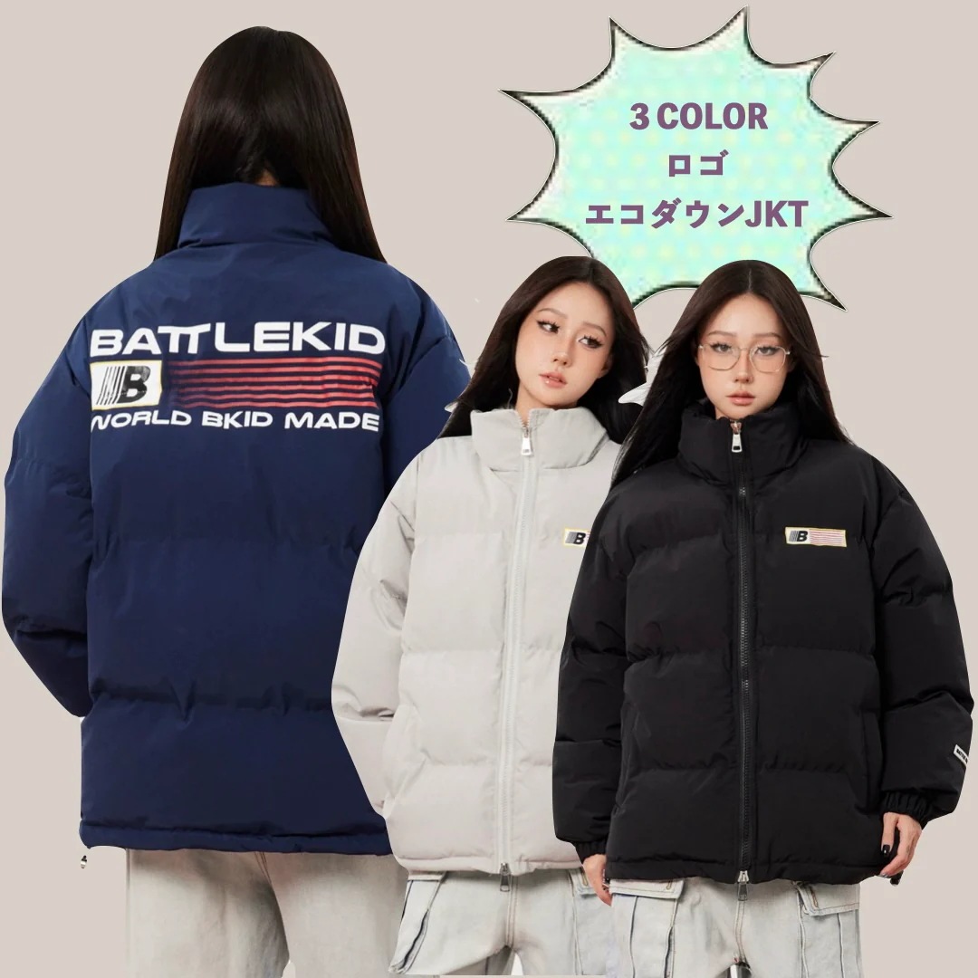 ロゴ エコ ダウン ジャケット レディース 韓国 アウター バックロゴ グラフィック ボリューム 防寒 中綿ジャケット