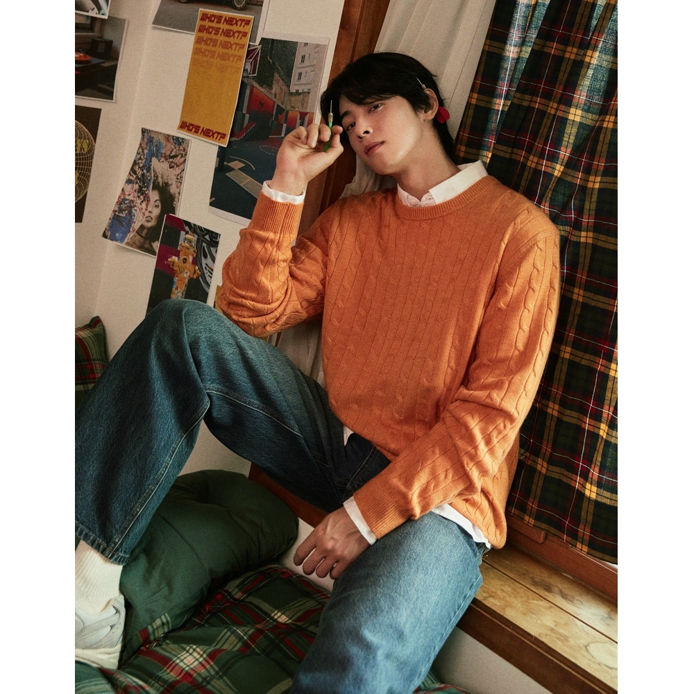 GIORDANO 053926 7GGケーブルクルーネックプルオーバー_5color