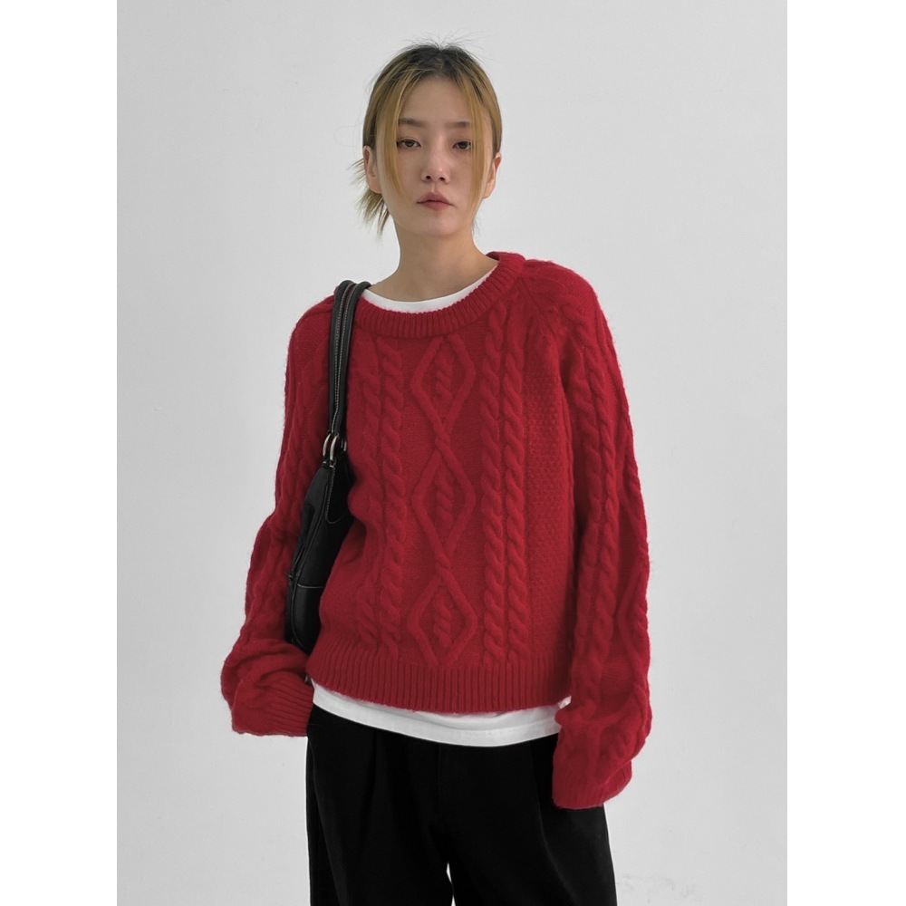 ブラックアップライムウールプレッツェルニット