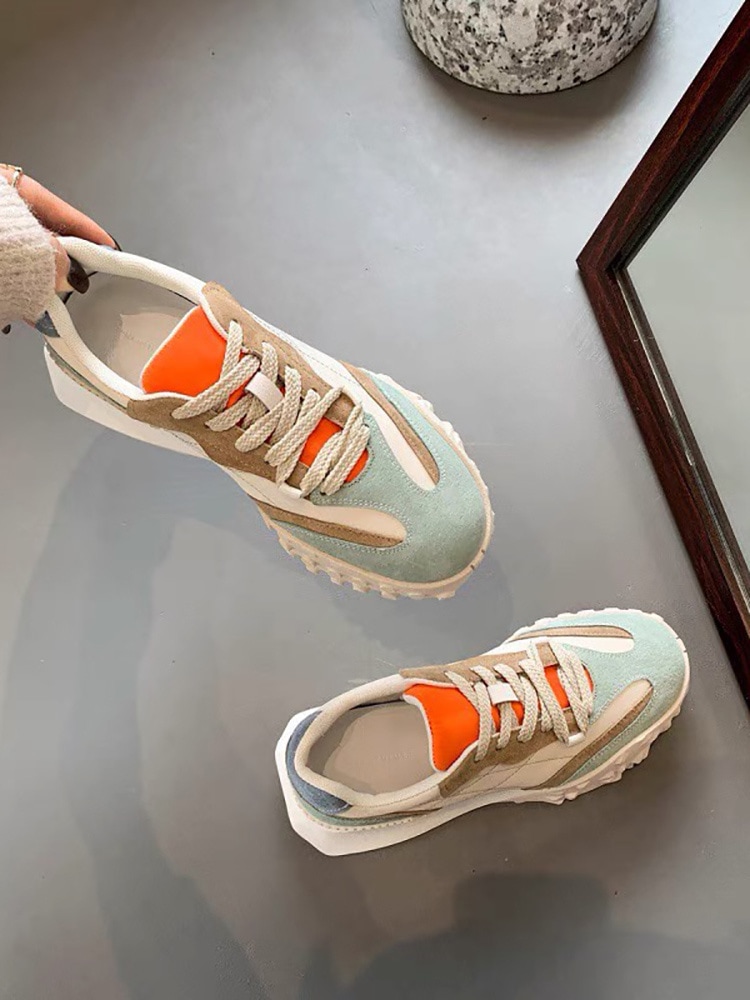 TK0026 ダッドスニーカー 厚底 スニーカー ハイテクスニーカー インソール フラットシューズ レディース レースアップ 軽量 アイボリー マルチカラー 撥水