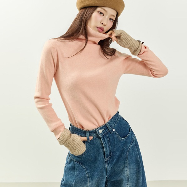 E4054 リブ タートルネック トップ