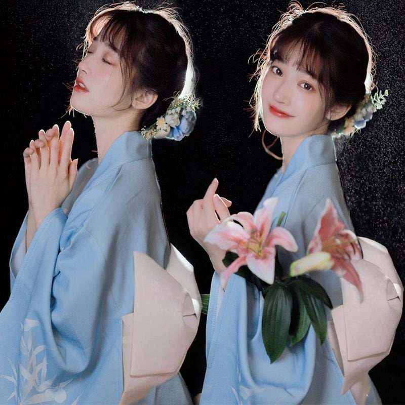 浴衣レディースかた付け帯作り帯青キュートリーフ大人可愛い着物和服和装着脱