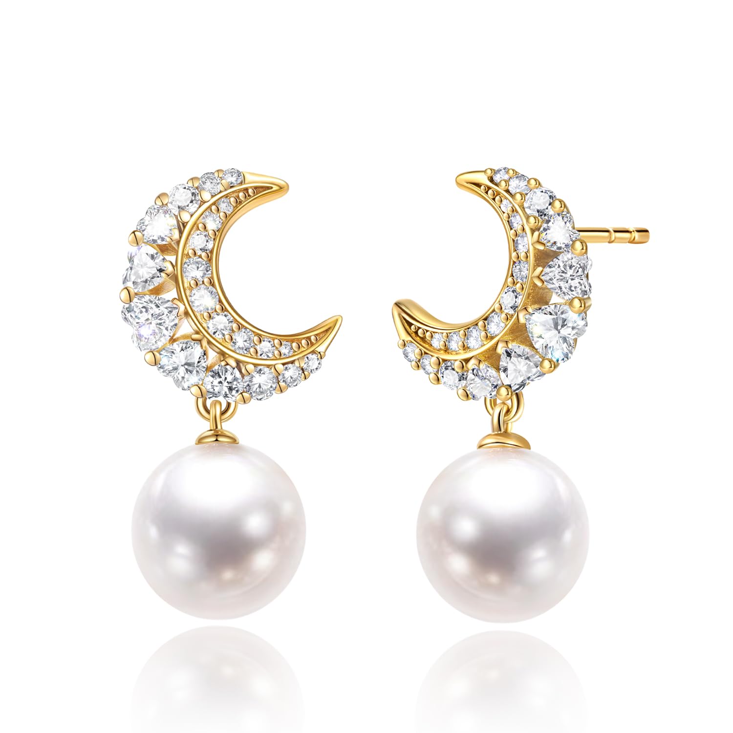 [FANCIME] ピアス レディース 月モチーフ [HEART MOON] 三日月 ムーン ハート ピンク ジルコニア 貝パール 耳飾り キラキラ かわいい シルバー S925 純銀製 揺れる 彼女