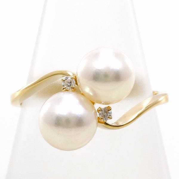 K18 18金 YG リング 指輪 10号 パール 約6.5mm ダイヤ ジュエリー 中古