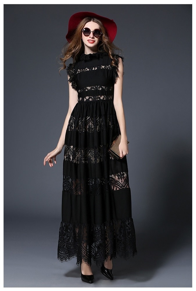 花柄刺繍のチュールロングドレス　0428