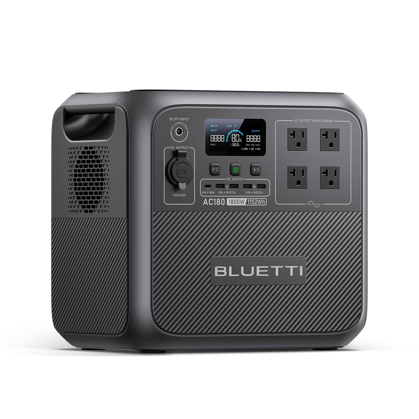 BLUETTI ポータブル電源 AC180 1152Wh/1800W 60分満充電 大容量 APP遠隔操作 UPS機能 電力リフト機能 エコモード機能 パススルー機能 リン酸鉄リチウム 純正弦波 MP