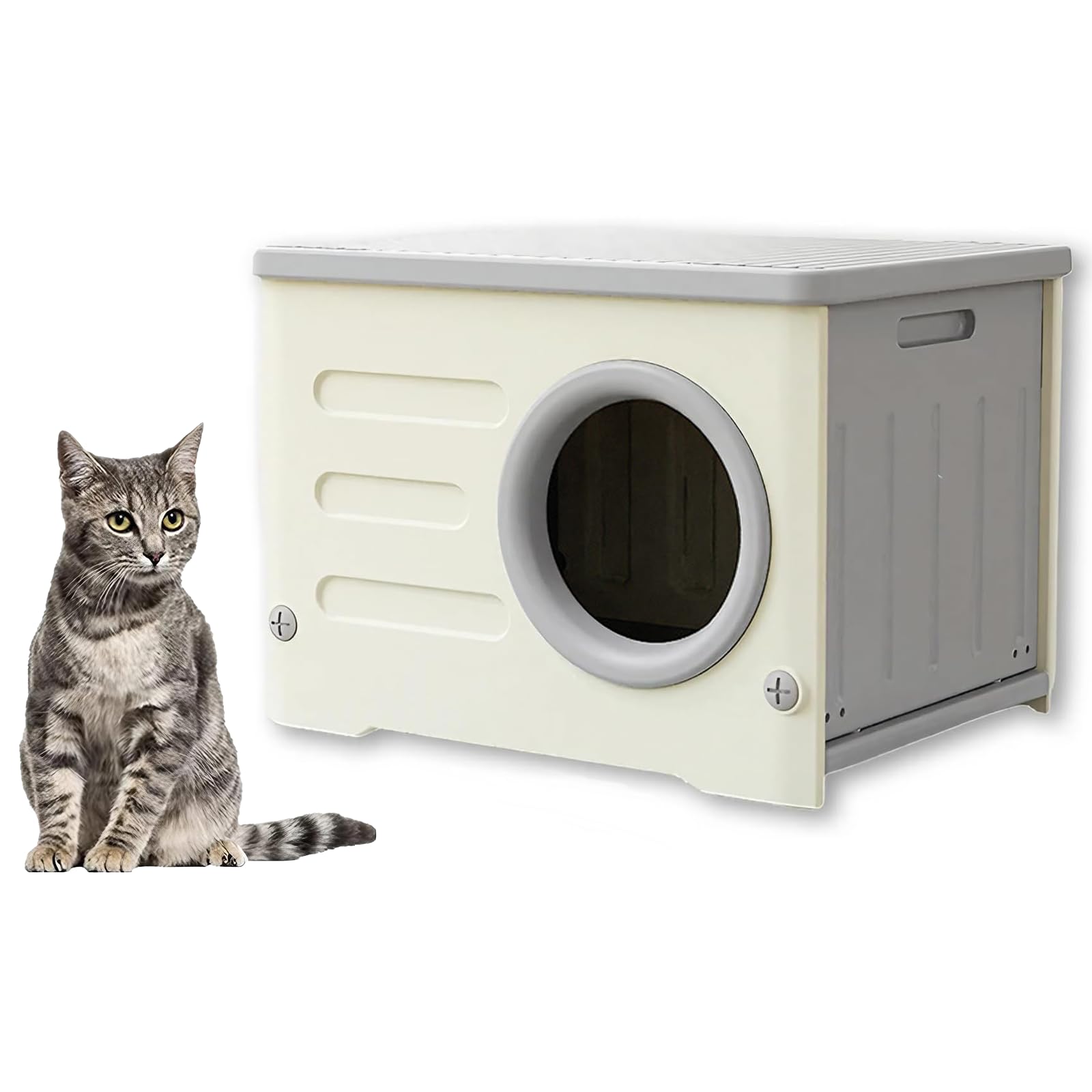 外猫ハウス 屋外 防水 環境に優しい外猫ハウス 屋外 防水 無毒無臭 HDPE防水素材の猫小屋 屋外 日差しと雨を防ぐ 取り外し可能なデザインの猫ハウス 屋外 (アークグレー 53cm*41c