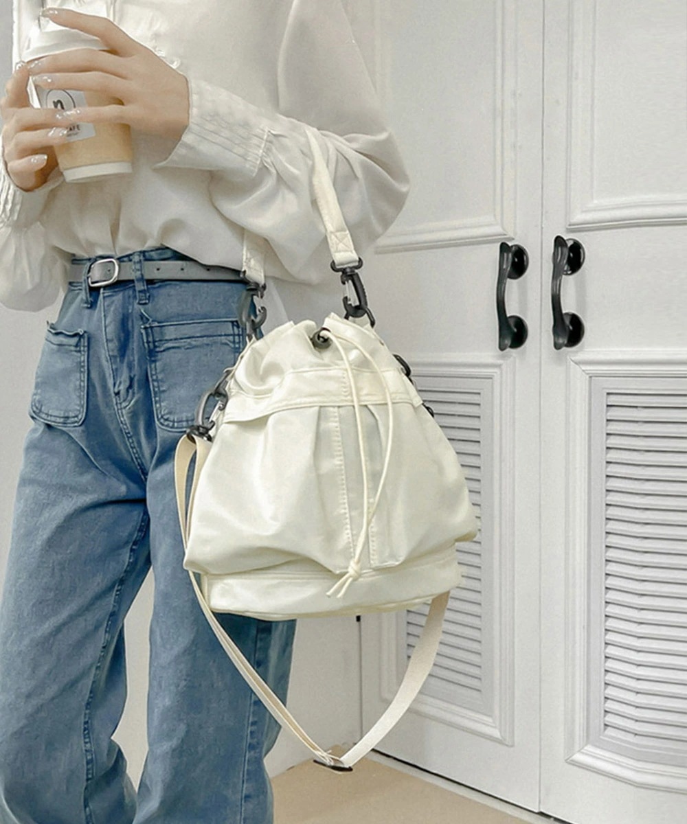 ショルダーバッグ 巾着デザイン バケツ型 (T)