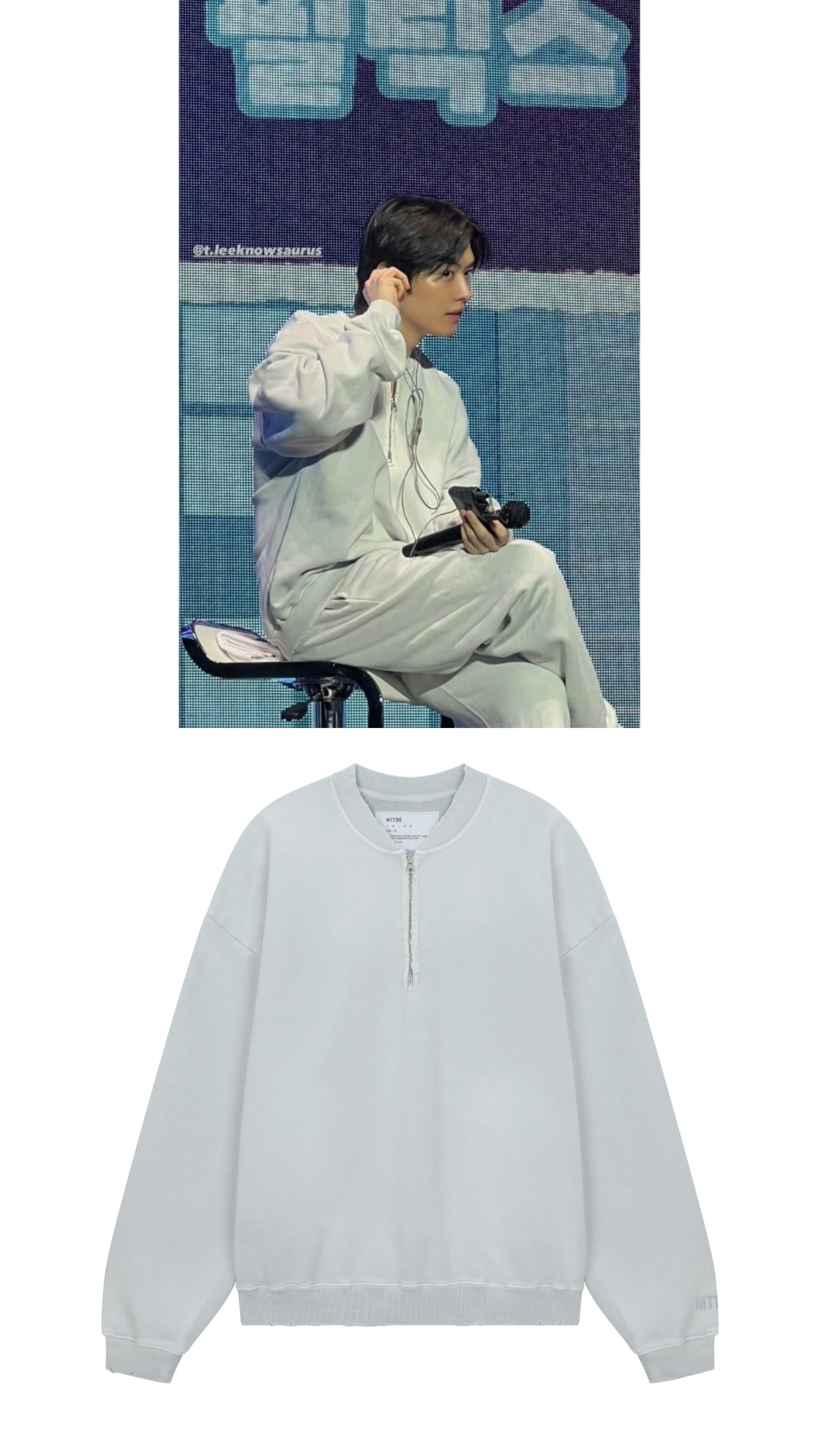 MTTIRE/Stray kids leeknow wear/VTG Washed Half Zip Sweatshirt
