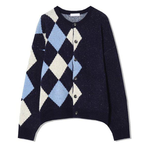 メンズボタンハーフアーガイルニットカーディガン AC-CA-Q051-ネイビー