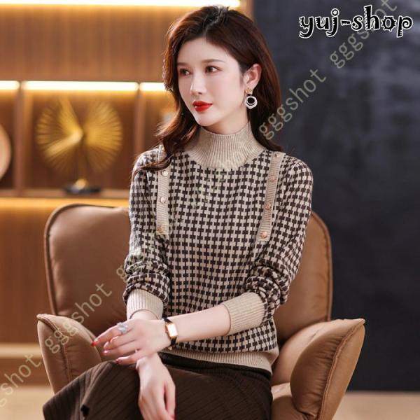 セーター レディース ック 長袖 ニットス ターック 春 秋 冬 ニットオーバー ストレッチ 暖かい ニット リブ シン 着痩せ 柔らかい