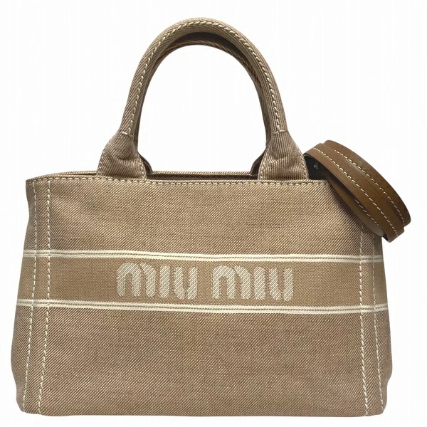 ミュウミュウ 5BA219 2way ジャガード ロゴ トートバッグ ショルダーバッグ 【中古】