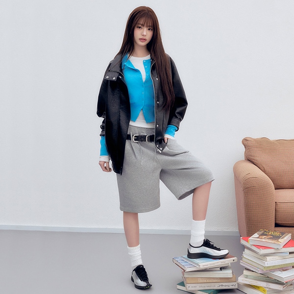 BELT SET BERMUDA SWEAT PANTS GRAY