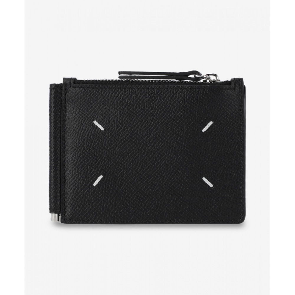 メゾンマルジェラ 4 ステッチスリム 2 ピンサーウォレット-ブラック/SA1UI0018P4745T8013