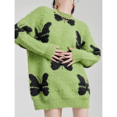 プルオーバーバタフライニット オーバーサイズ ニット. セーター トップス 蝶々 レディース プルオーバー 可愛い オルチャン カジュアルストリート アメカジコーデ 10代 20代 30代 40代 デ