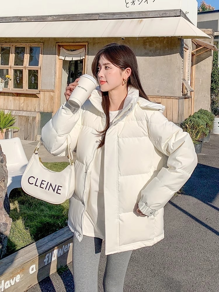 遊びダウンジャケットメスショートセクションで緩い肥厚新しい冬のフードの韓国語版