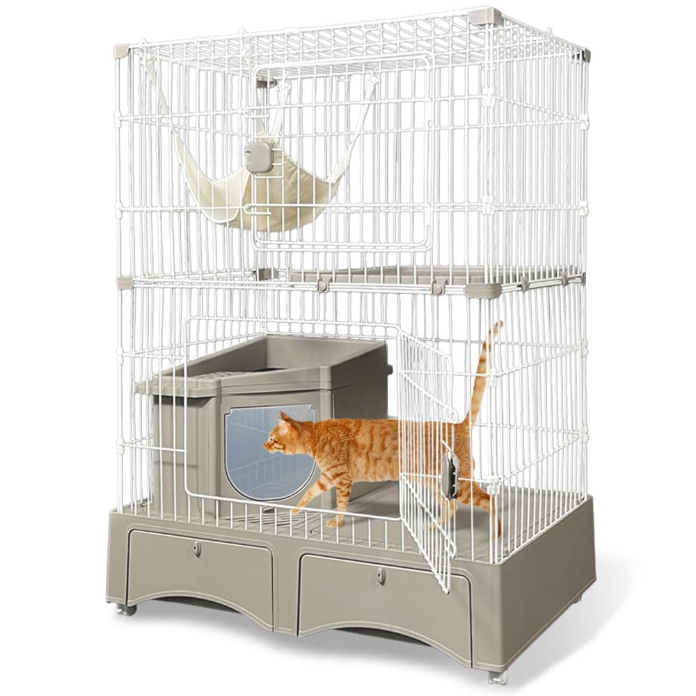 アイリスプラザ トイレ一体型キャットケージ2段 グレー 2段グレー(スコップ・ハンモック付き)
