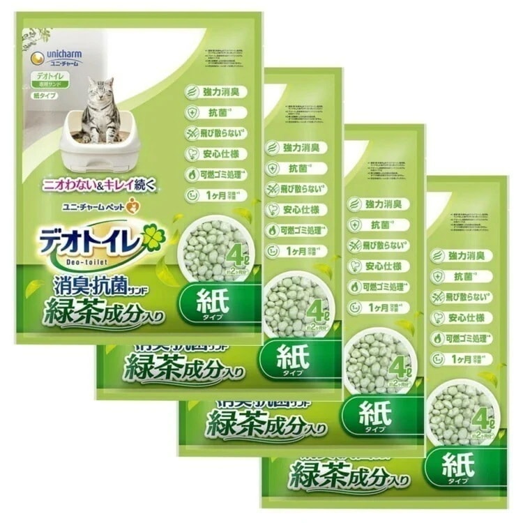 【人気商品】【4袋セット】デオトイレ 砂 サンド 緑茶 ユニチャーム 飛散らない 緑茶成分入り 消臭サンド 4L 【D】