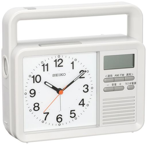 クロック( CLOCK) クロック 目覚まし時計 防災クロック アナログ 手回し充電 ラジオ LED懐中電灯 非常用ブザー 携帯電話充電 薄グレー KR885N
