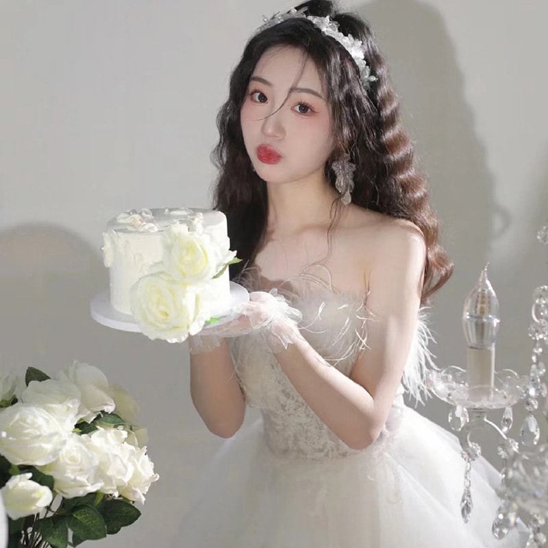イブニングドレス 女性用 ホワイト フェザー ハイエンド 高級 ニッチ 誕生日 結婚式 パーティー プリンセス 大人 妖精