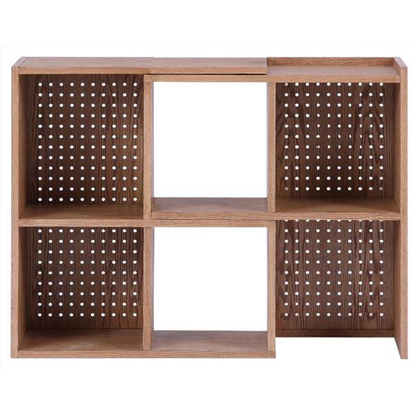 オープン シェルフ 収納棚 2段 木製 スリム 背面有孔ボード 収納家具 木製ラック 壁面収納 レイヤー