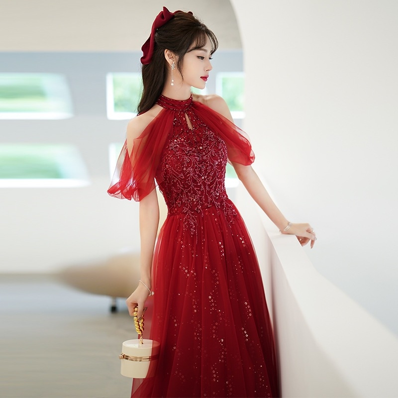 トーストウェアブライダル高品質春のウェディングドレスイブニングドレスバックドア 2024 新しいブルゴーニュの婚約ドレス