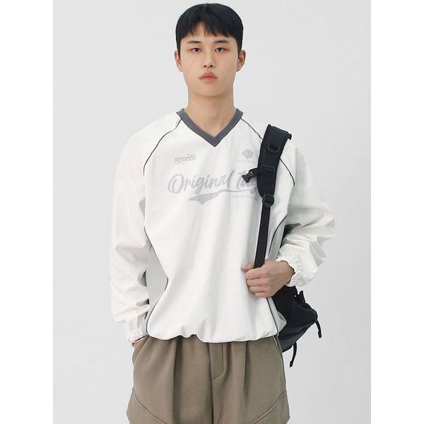 男女兼用 裏起毛 スポーティ ナイロン Vネック ラグビーTシャツ スウェットシャツ STAG001_P415090138