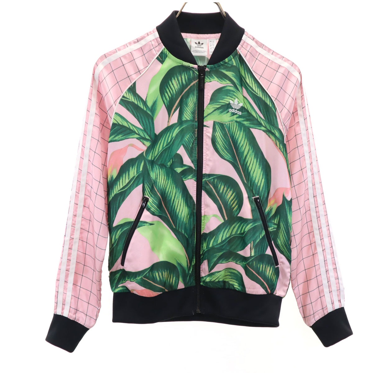 adidas Originals アディダスオリジナルス ボタニカル柄 トレフォイルロゴ スーパースター トラックジャケット M ピンク ブルゾン レディース 古着