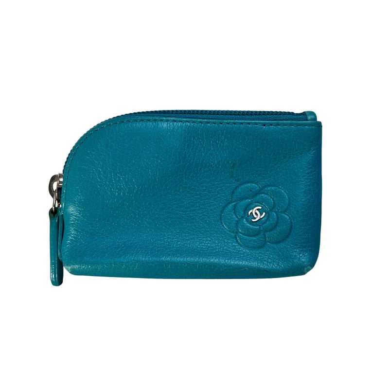 CHANEL シャネル カメリア ココマーク レザー コインケース ブルー A-12197