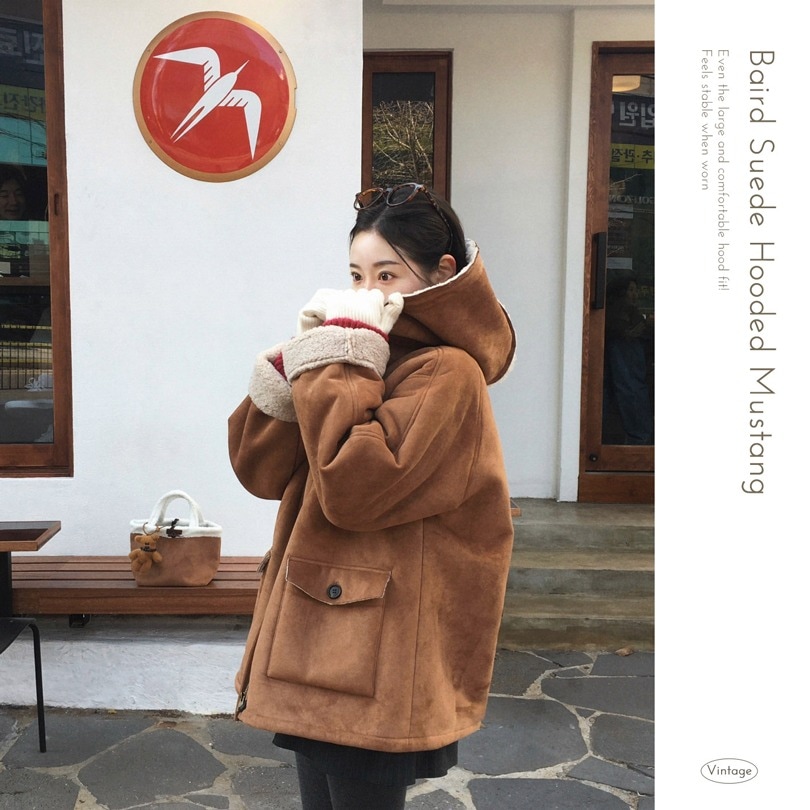 [BELLIDE MADE] フード付きスエードボアムートンコート jk1148