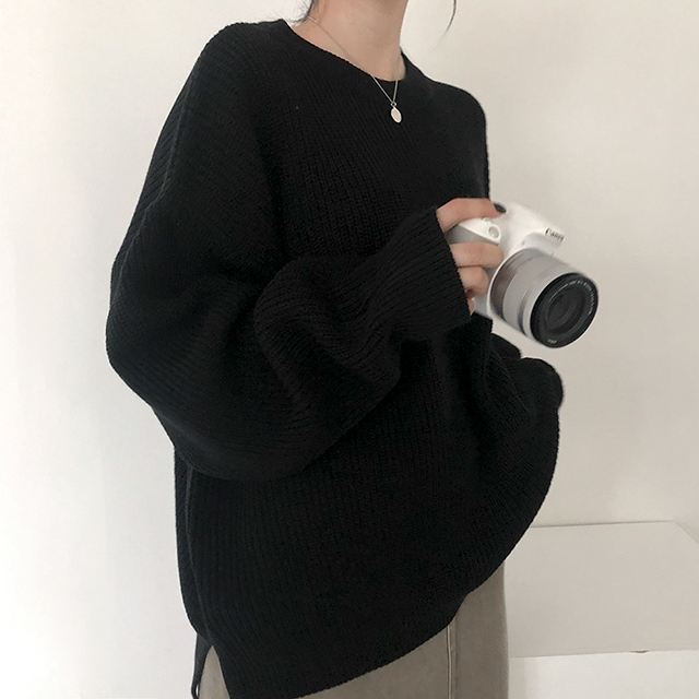 韓国の女性ファッション / フィンガーホール切替ラインオーバーニット nt1022
