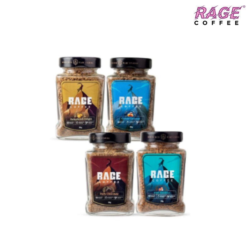 レイジ コーヒー コンボ プレミアム インスタント コーヒー 4 個パック - アイリッシュ ヘーゼルナッツダーク チョコレートクレーム キャラメルバタースコッチ デライトの各 50 グラム プレミア