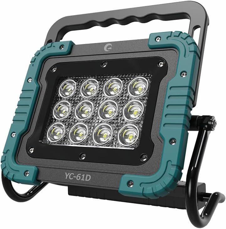 GOODGOODS led 電池式 投光器 6000lm 60W 夜釣り 作業灯 防水 バッテリー着脱式 ポータブル投光器 昼光色 超高輝 屋外照明 ワークライト 携帯型 バッテリーなし 災害グッズ