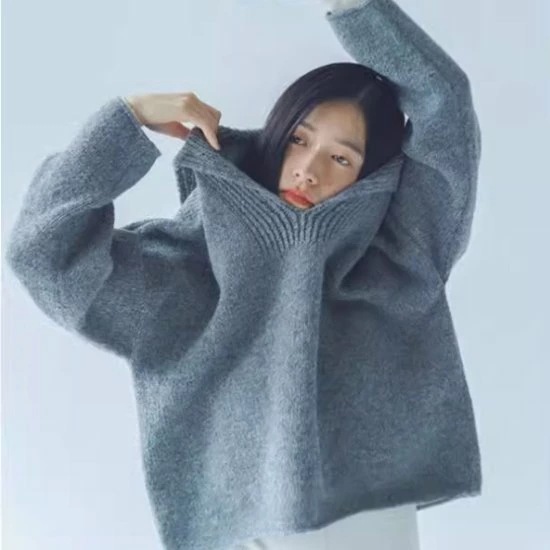 ニットセーター レディース トップス 長袖セーター セーラーカラー セーラー襟 シンプル 無地 プルオーバー カジュアル お出かけ おしゃれ ウール グレー 秋冬 ファッション 女性 ニット セーター