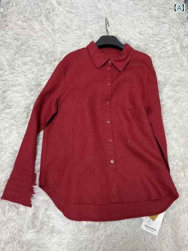 レディース　　Tシャツ　 600 Gaojie 芸術的な フレンチ キャビネット 標準 リネン オールド マネー スタイル フル シャツ