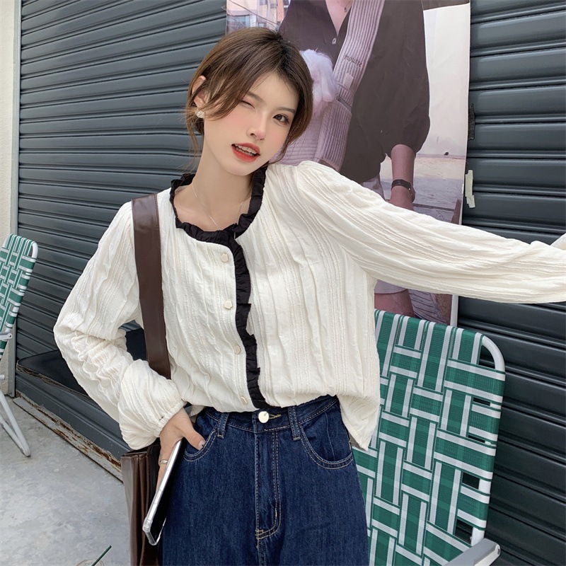 トップス カットソー 袖あり 長袖 Vネック フリル 大人可愛い きれいめ 大人 上品 おしゃれ