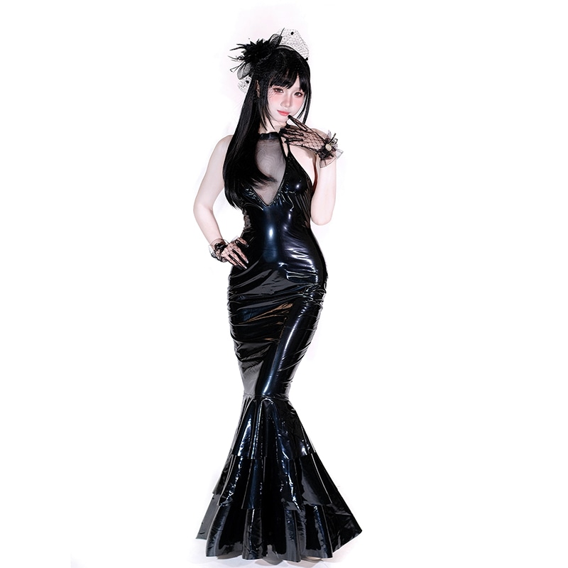 SENMHS コスプレ セクシー チャイナ チャイナドレス チャイナ服 ゴスロリ ワンピース ゴシック パンクスロリータ ゴシック風 暗黒 ボンデージ ボディコン エナメル PVC 女王様 ブラック