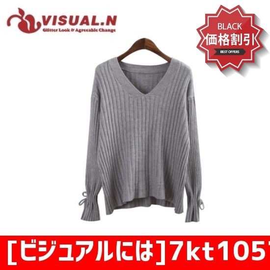 [ビジュアルには]7kt105ブイネクストリング小売ニット ロングニット/ルーズフィット/セーター/韓国ファッションニット