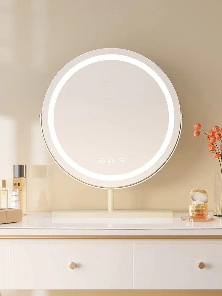 【バレンタイン】鏡 クリーミーなスタイルのledメイクアップミラーライト付きスマートドレッシングテーブルミラーベッドルームホーム回転デスクトップデスクトップドレッシングミラー 福袋