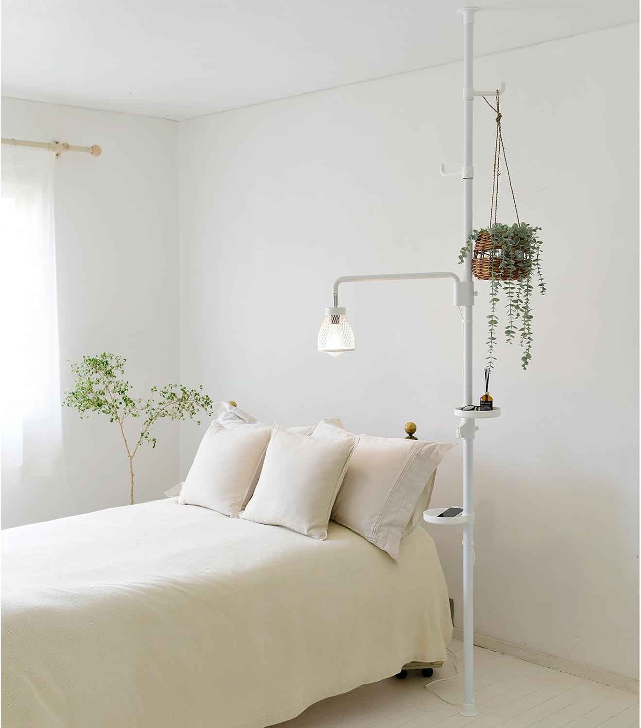 山善(YAMAZEN) フロアライト ハンガーラック 突っ張り プランタースタンド 幅56-64.5×奥行30×高さ190-260cm トレー2個 ・フック2個付き E26口金 電球別売 LED