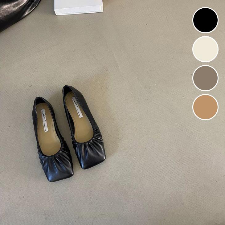 【夏セール！】ギャザー パンプス フラットシューズ バレエシューズ スクエアトゥ ぺったんこ 靴 【ashss24-195】【予約販売：15-20日】60込