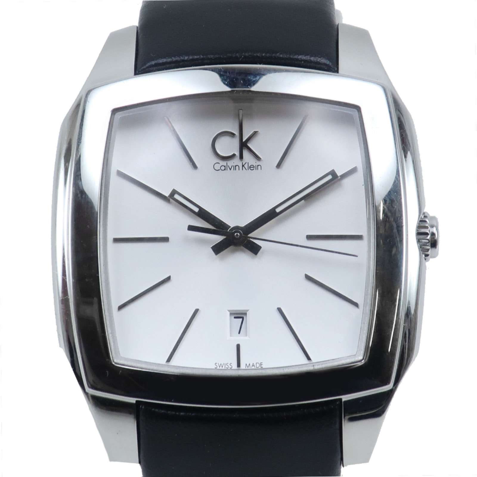 K2K211 腕時計 ステンレススチール レザー シルバー 黒 クオーツ アナログ表示 メンズ シルバー文字盤 中古品 A+ランク